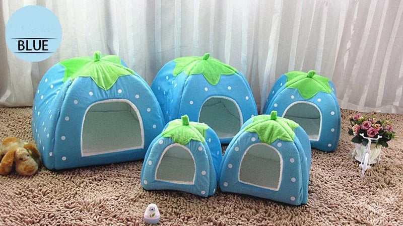 Warming Pet Bed House for Small Dogs Cute Strawberry Cat House for Puppy Kennel Kitten House Bed Sofa Mat Winter Breathable