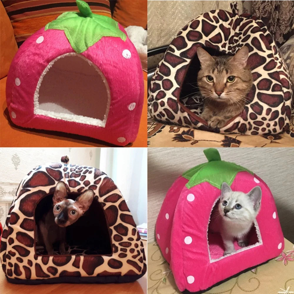 Warming Pet Bed House for Small Dogs Cute Strawberry Cat House for Puppy Kennel Kitten House Bed Sofa Mat Winter Breathable