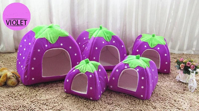Warming Pet Bed House for Small Dogs Cute Strawberry Cat House for Puppy Kennel Kitten House Bed Sofa Mat Winter Breathable