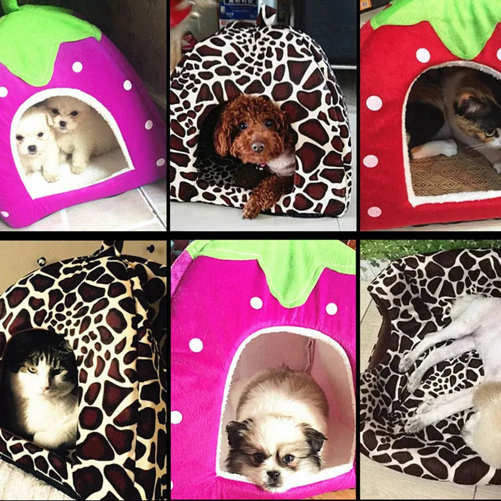 Warming Pet Bed House for Small Dogs Cute Strawberry Cat House for Puppy Kennel Kitten House Bed Sofa Mat Winter Breathable