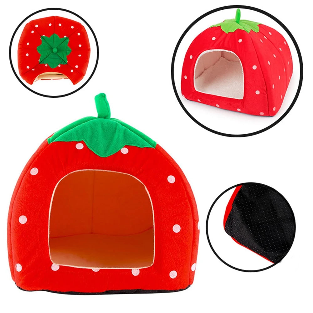 Warming Pet Bed House for Small Dogs Cute Strawberry Cat House for Puppy Kennel Kitten House Bed Sofa Mat Winter Breathable