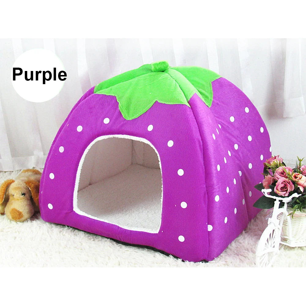 Warming Pet Bed House for Small Dogs Cute Strawberry Cat House for Puppy Kennel Kitten House Bed Sofa Mat Winter Breathable