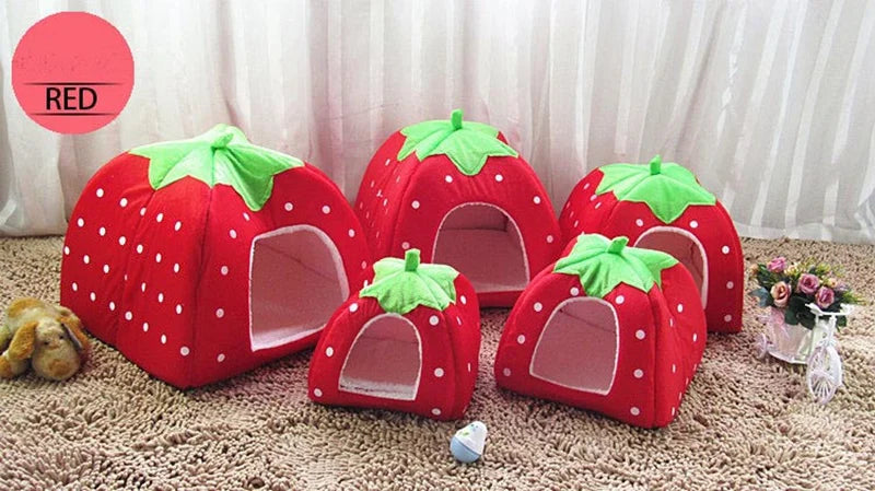 Warming Pet Bed House for Small Dogs Cute Strawberry Cat House for Puppy Kennel Kitten House Bed Sofa Mat Winter Breathable