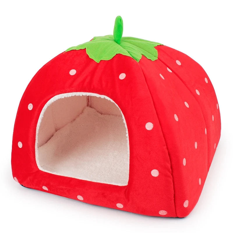Warming Pet Bed House for Small Dogs Cute Strawberry Cat House for Puppy Kennel Kitten House Bed Sofa Mat Winter Breathable