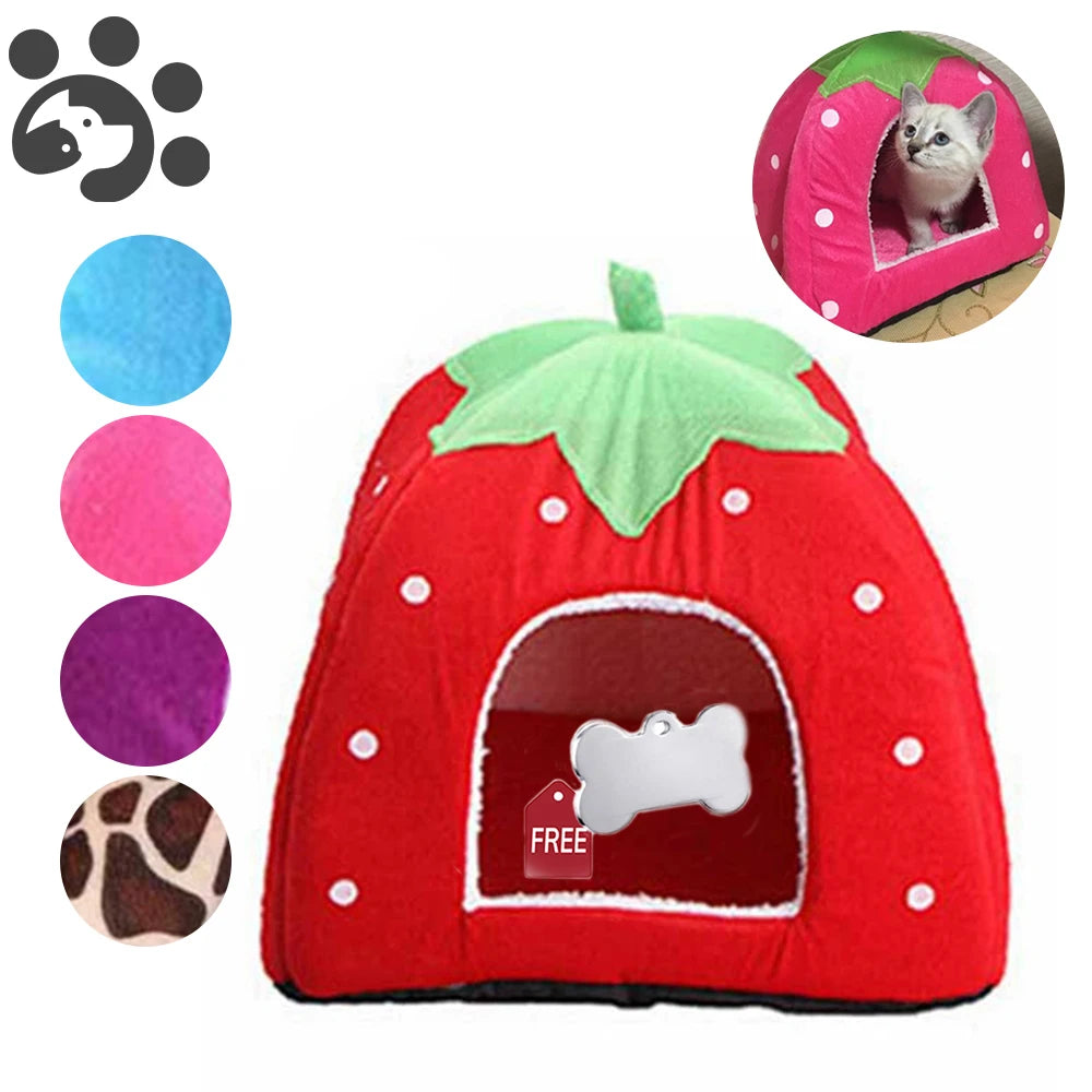 Warming Pet Bed House for Small Dogs Cute Strawberry Cat House for Puppy Kennel Kitten House Bed Sofa Mat Winter Breathable