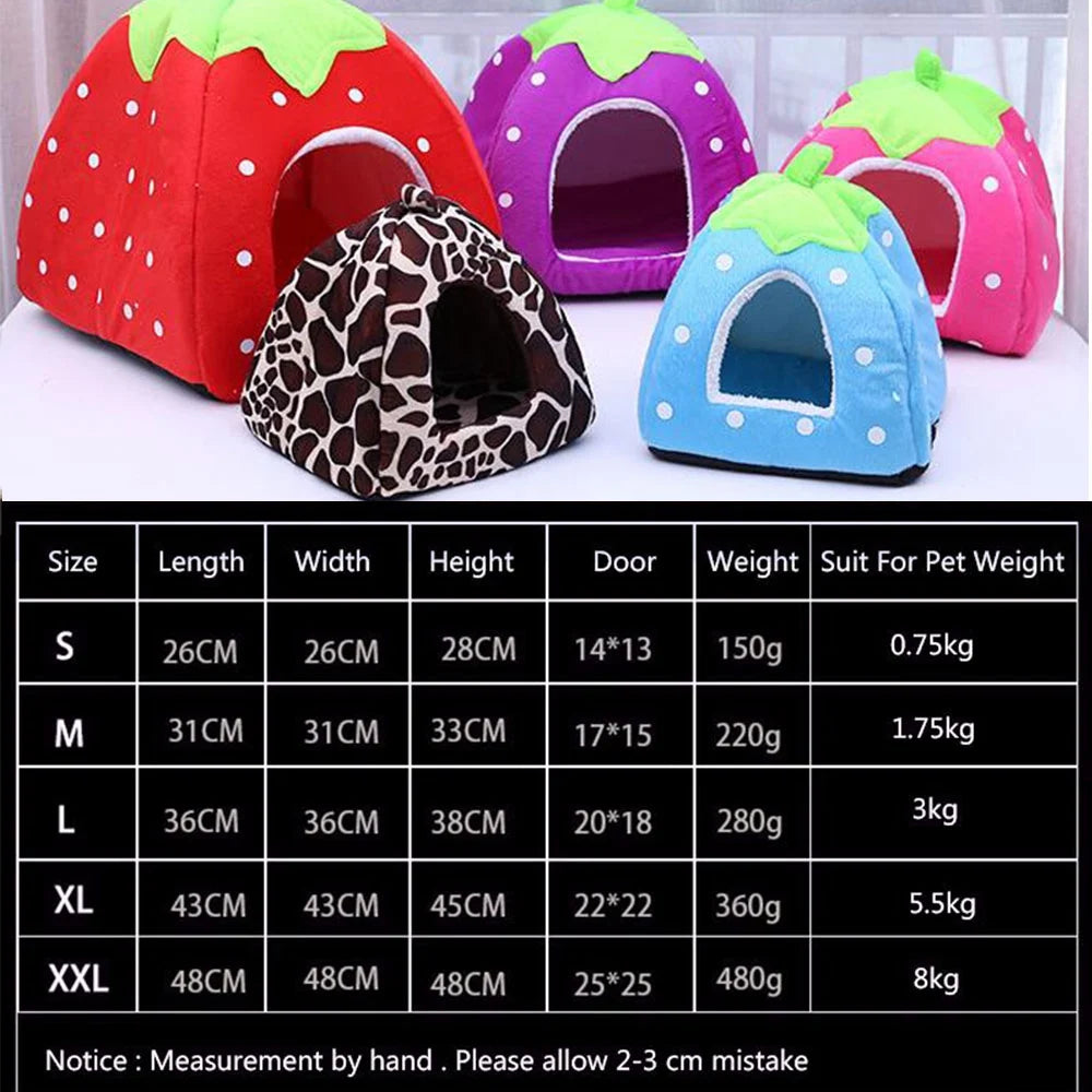 Warming Pet Bed House for Small Dogs Cute Strawberry Cat House for Puppy Kennel Kitten House Bed Sofa Mat Winter Breathable