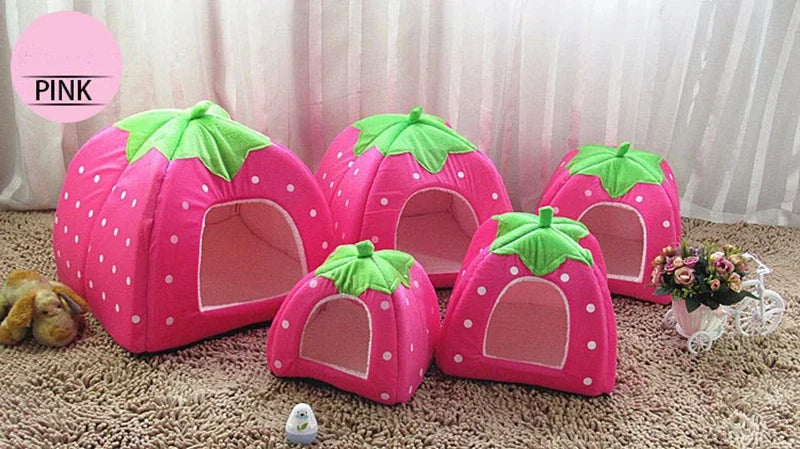 Warming Pet Bed House for Small Dogs Cute Strawberry Cat House for Puppy Kennel Kitten House Bed Sofa Mat Winter Breathable