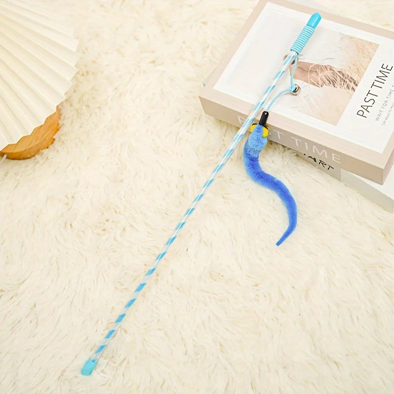 Caterpillar Style Colorful Long Rod Cat Teaser Stick, Cat Entertainment Interactive Toy