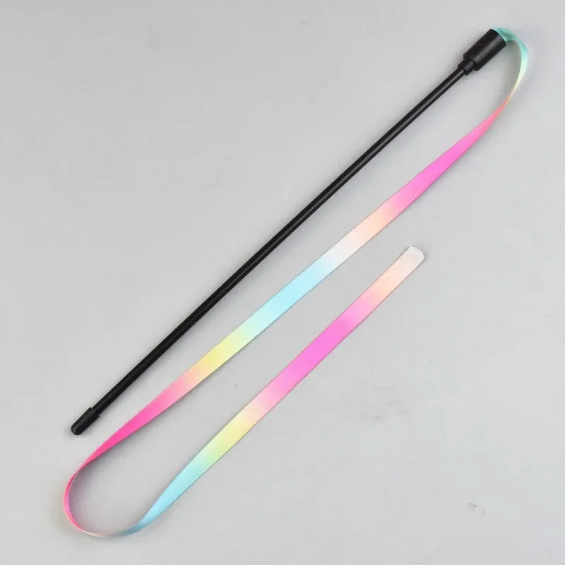 Interactive Coloured Ribbon Cat Toys Teasing Catd Stick Satin Ribbon Cat Stick Toys Kitten Playing Teaser Wand Toy Pet Supplies