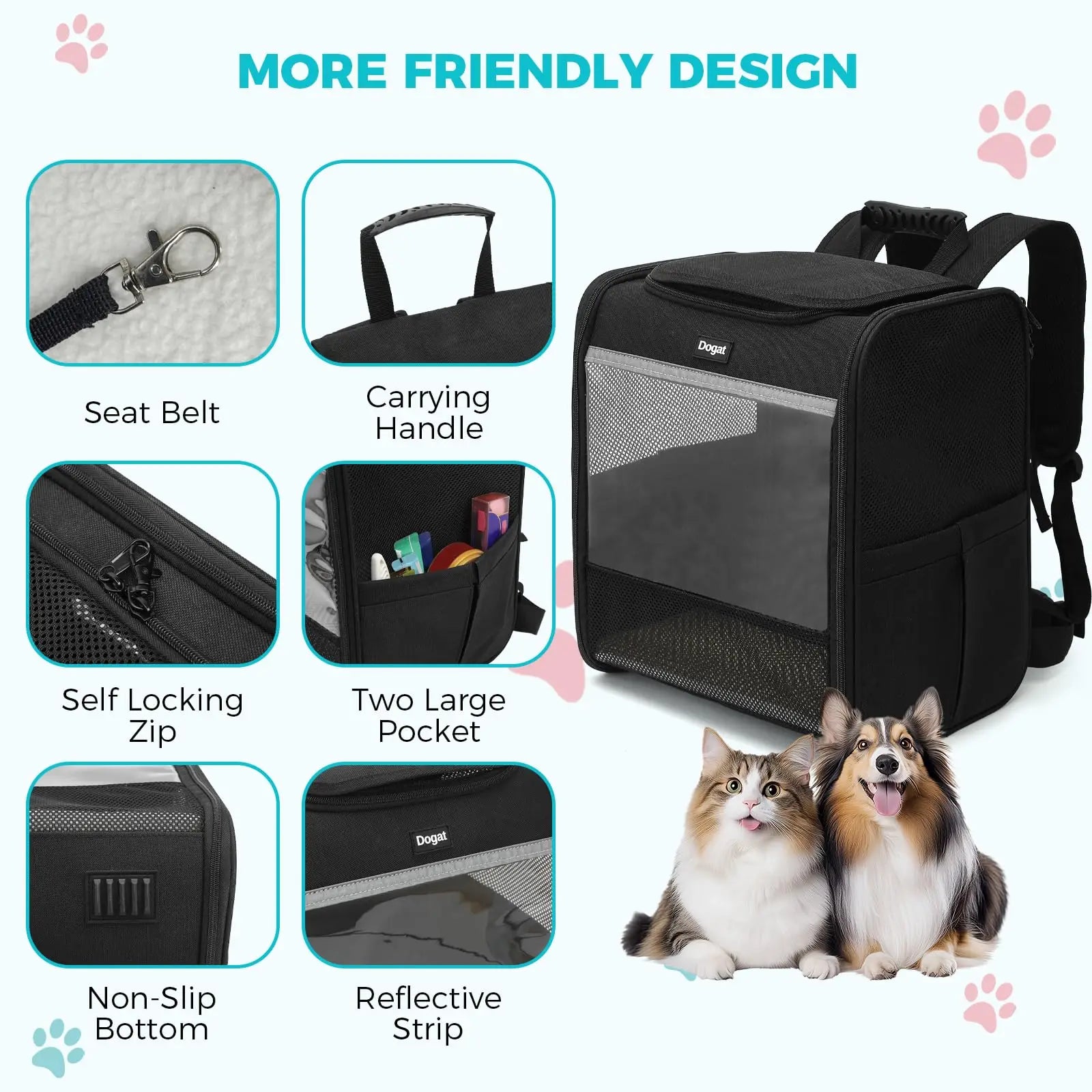 Dogat Pet Backpack XL Breathable Cat/dogs Transporter Up To 10Kg Mesh Window Foldable
