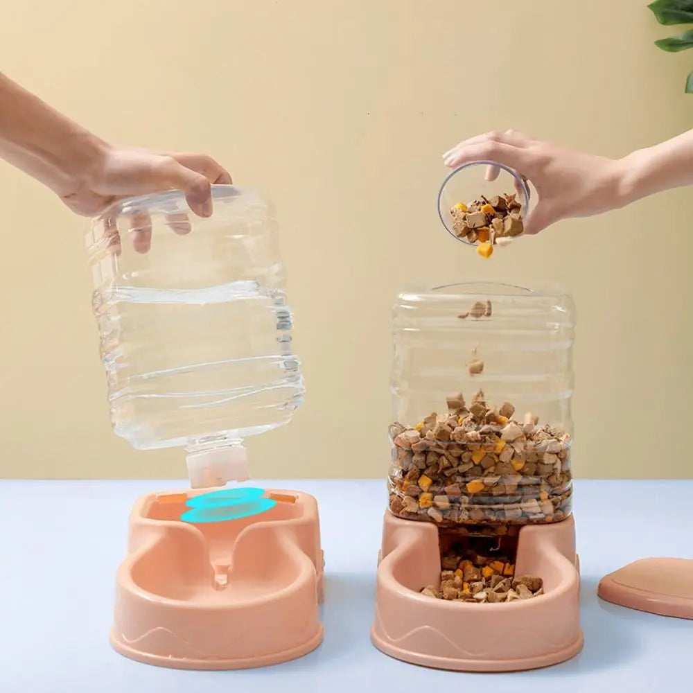 3.8L Automatic Pet Feeder Large Cat Dog Food Dispenser Water Fountain Drink Bowl