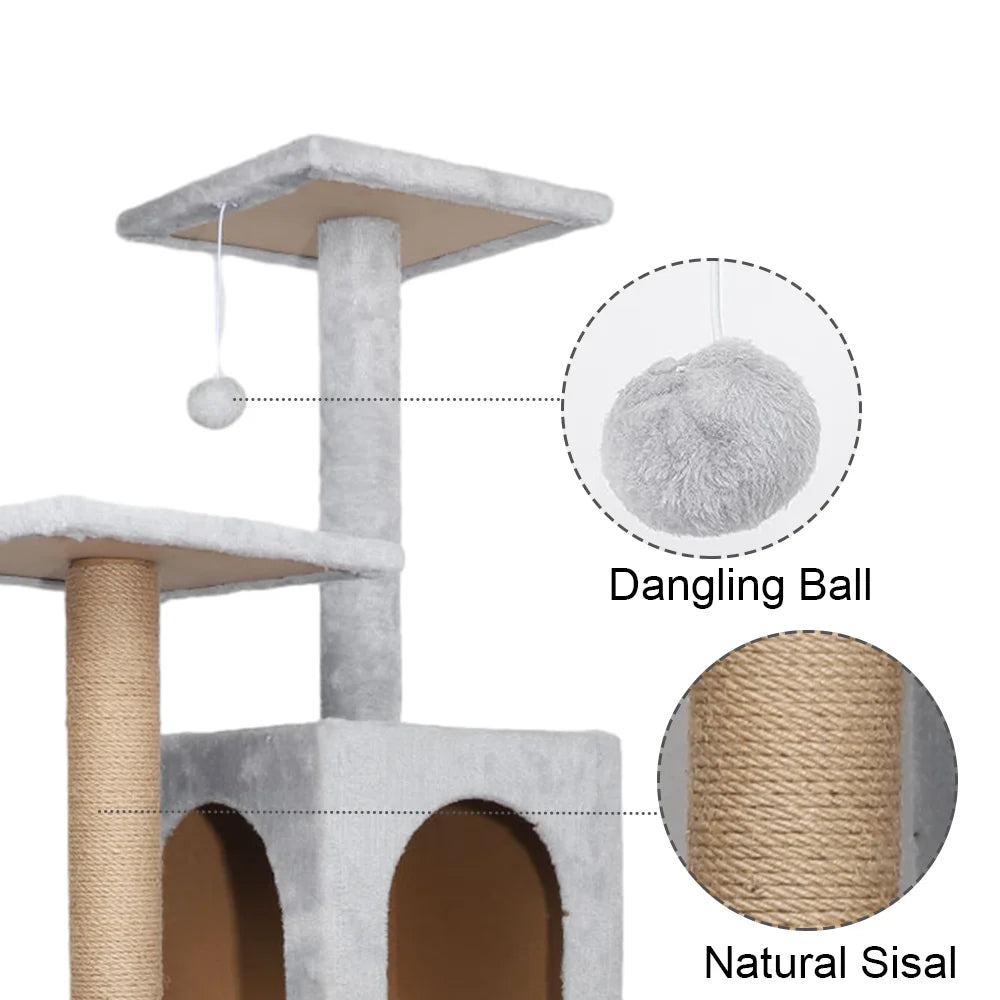 Cat Climbing Frame Cat Tower Cat Tree House Plush Cat Condo w/ Scratching Post Perches Caves Hammock Padded Perches 53*38*125cm