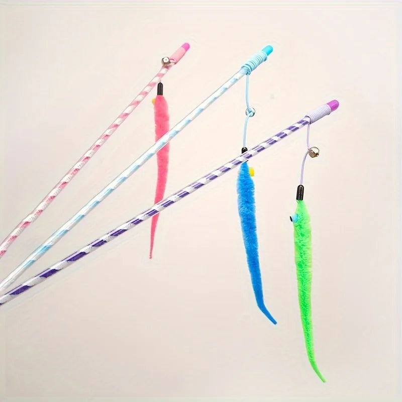 Caterpillar Style Colorful Long Rod Cat Teaser Stick, Cat Entertainment Interactive Toy
