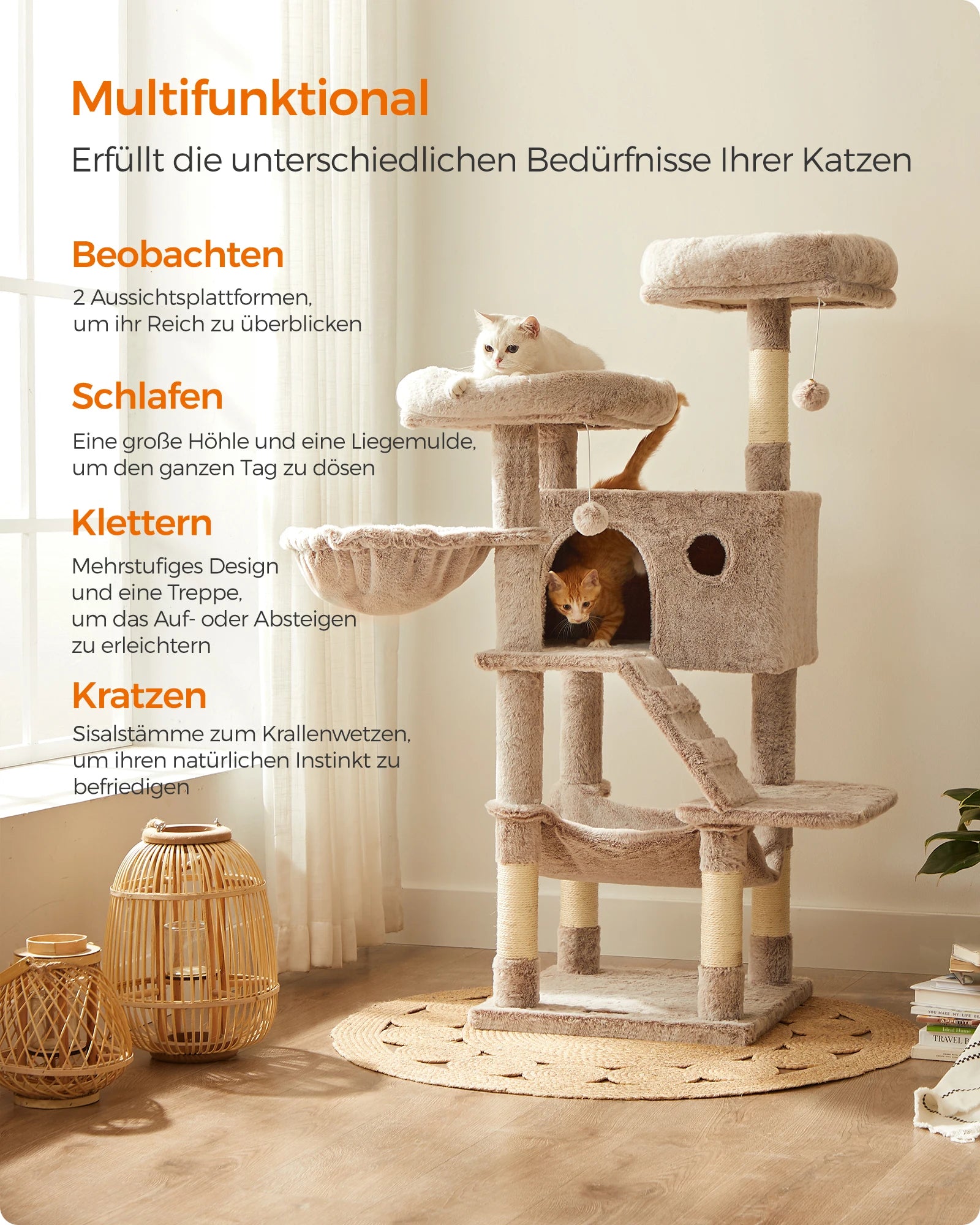Feandrea scratching post Large Soft Cover Cat Tree For Large  Cats Ombré Brown White