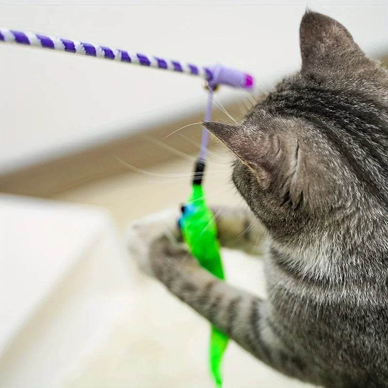 Caterpillar Style Colorful Long Rod Cat Teaser Stick, Cat Entertainment Interactive Toy