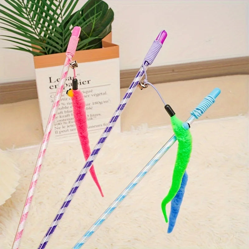Caterpillar Style Colorful Long Rod Cat Teaser Stick, Cat Entertainment Interactive Toy