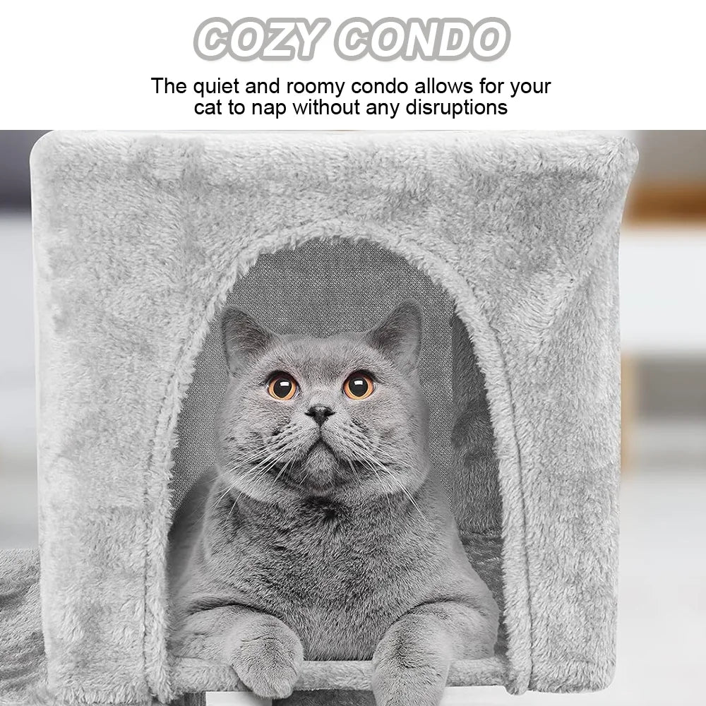 Cat Climbing Frame Cat Tower Cat Tree House Plush Cat Condo w/ Scratching Post Perches Caves Hammock Padded Perches 53*38*125cm