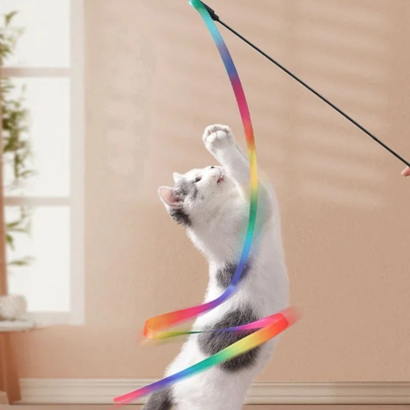 Interactive Coloured Ribbon Cat Toys Teasing Catd Stick Satin Ribbon Cat Stick Toys Kitten Playing Teaser Wand Toy Pet Supplies