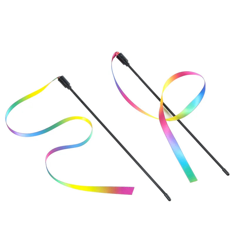 Interactive Coloured Ribbon Cat Toys Teasing Catd Stick Satin Ribbon Cat Stick Toys Kitten Playing Teaser Wand Toy Pet Supplies