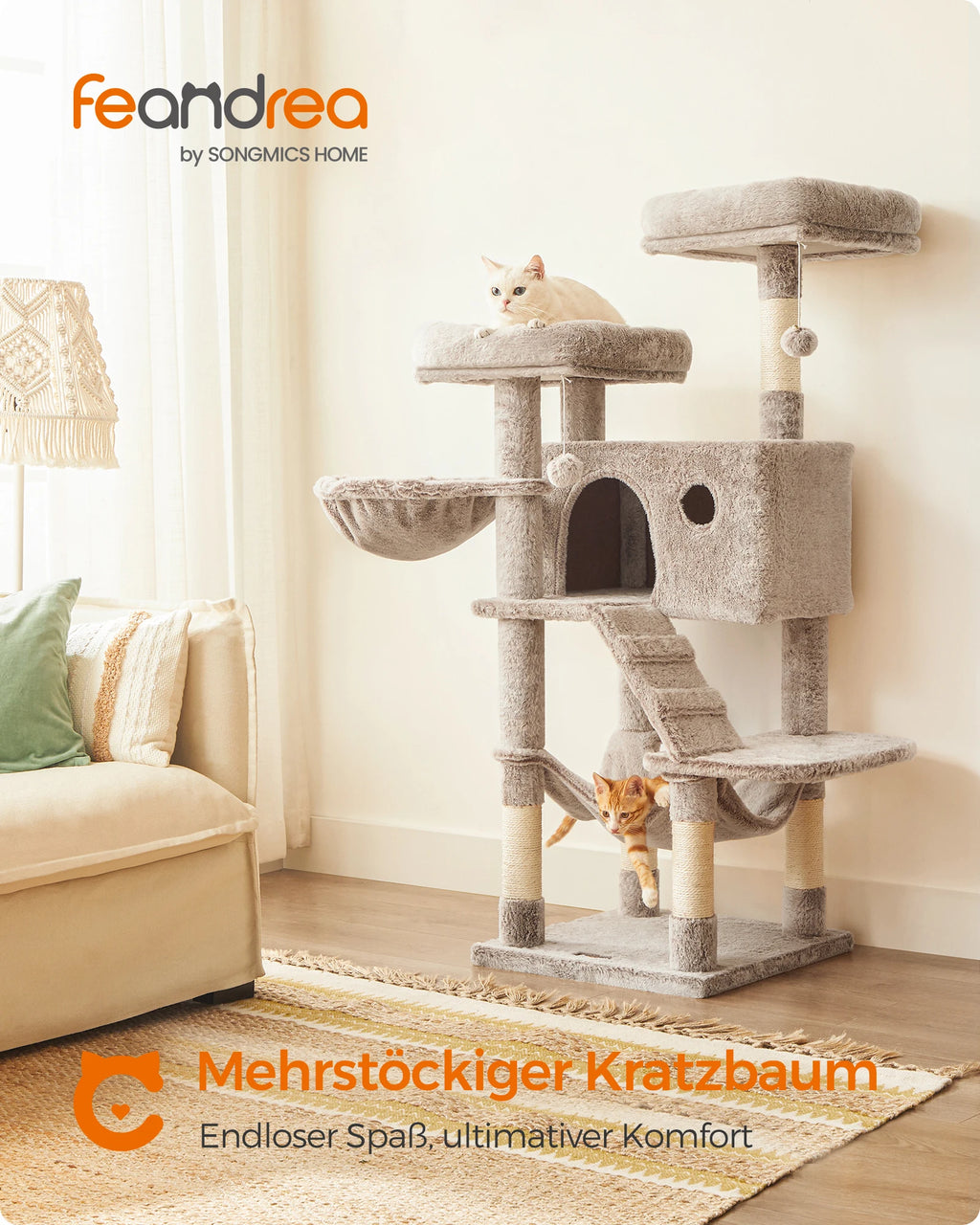 Feandrea scratching post Large Soft Cover Cat Tree For Large  Cats Ombré Brown White