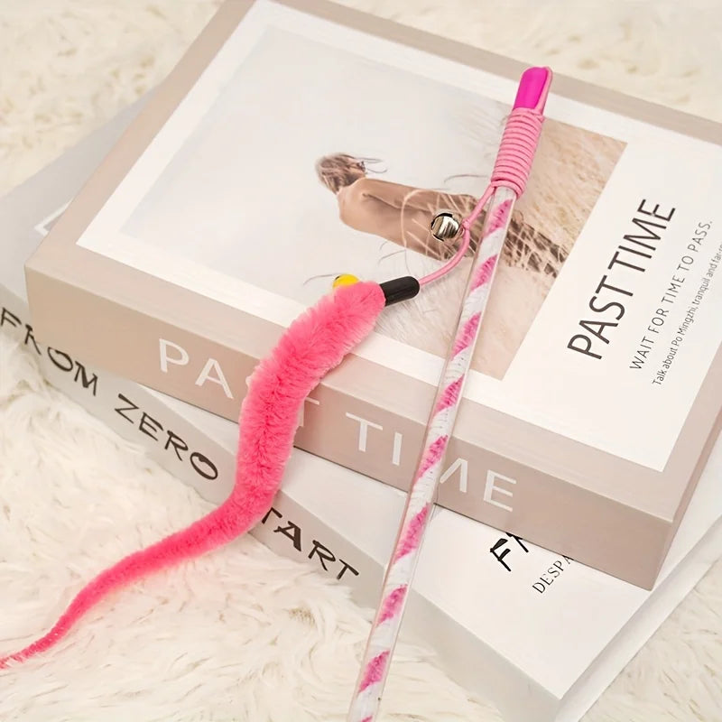 Caterpillar Style Colorful Long Rod Cat Teaser Stick, Cat Entertainment Interactive Toy