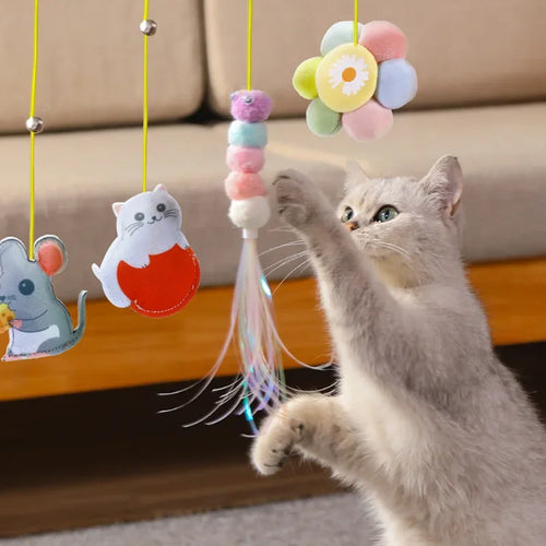 1/3/5pcs Pet Cat Interactive Toy Elastic Cat Scratch Rope Retractable Door Hanging Funny Toys Pet Playing Teaser Cat Supplies