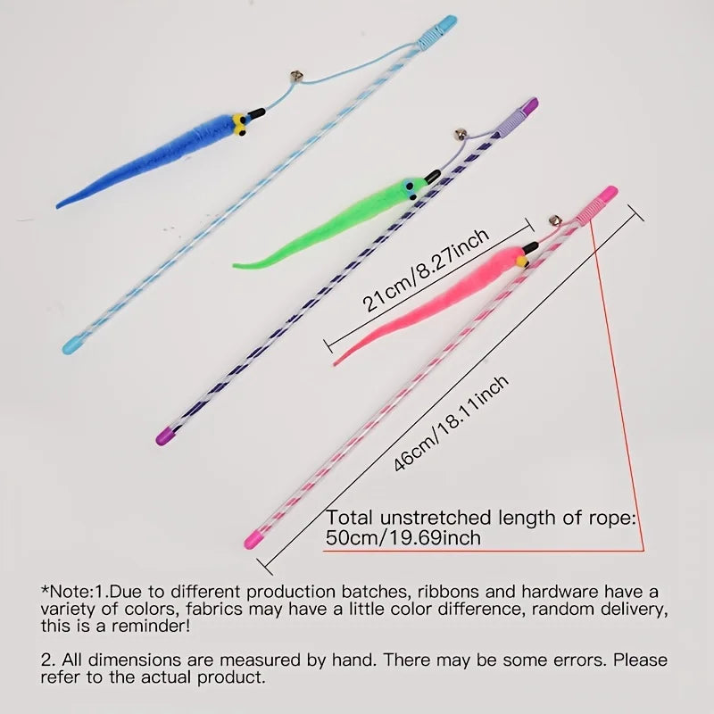 Caterpillar Style Colorful Long Rod Cat Teaser Stick, Cat Entertainment Interactive Toy